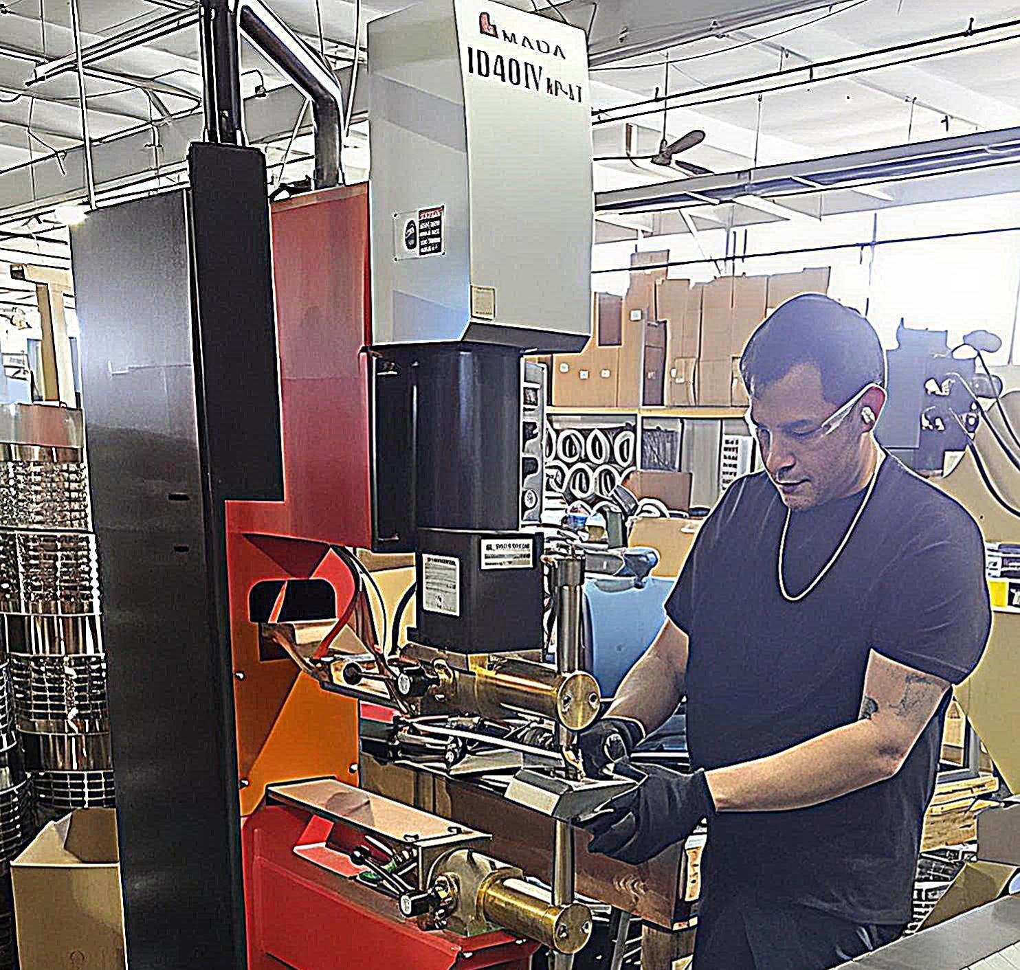Worker using machinery in a manufacturing setting.