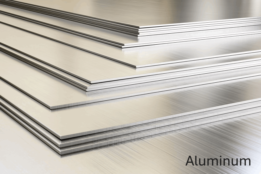 Stack of smooth aluminum sheets.