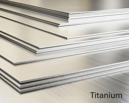 Stacked titanium sheets with metallic shine.
